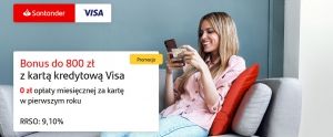 Bonus do 800 zł z kartą kredytową Visa w Santander!